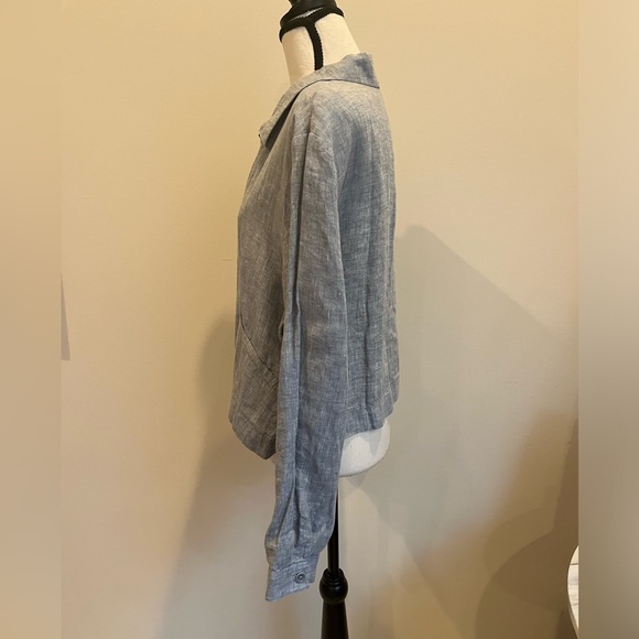Eileen Fisher Blue Gray Button Up Linen Cropped Shirt Jacket Medium - Picture 5 of 14